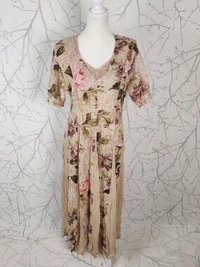 Starina VTG 90's Floral Lace Overlay Flowy Long Dress